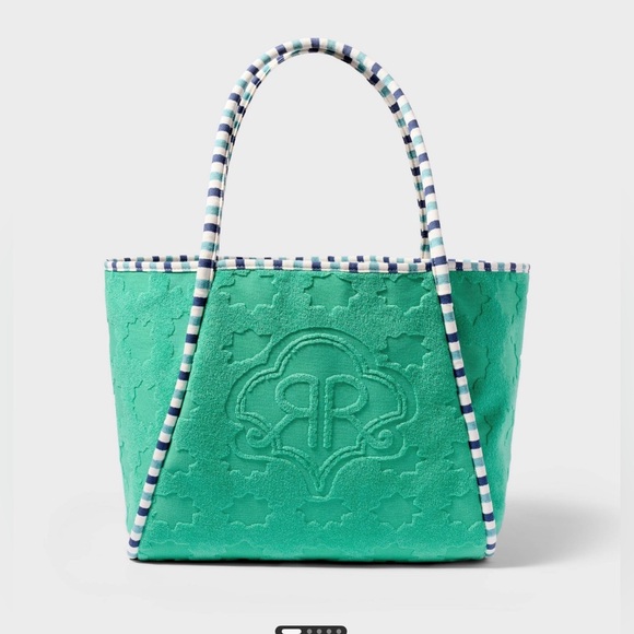 💚💙 Roller Rabbit x Target Star Geo Large Terry Beach Tote Bag Green - Picture 2 of 5